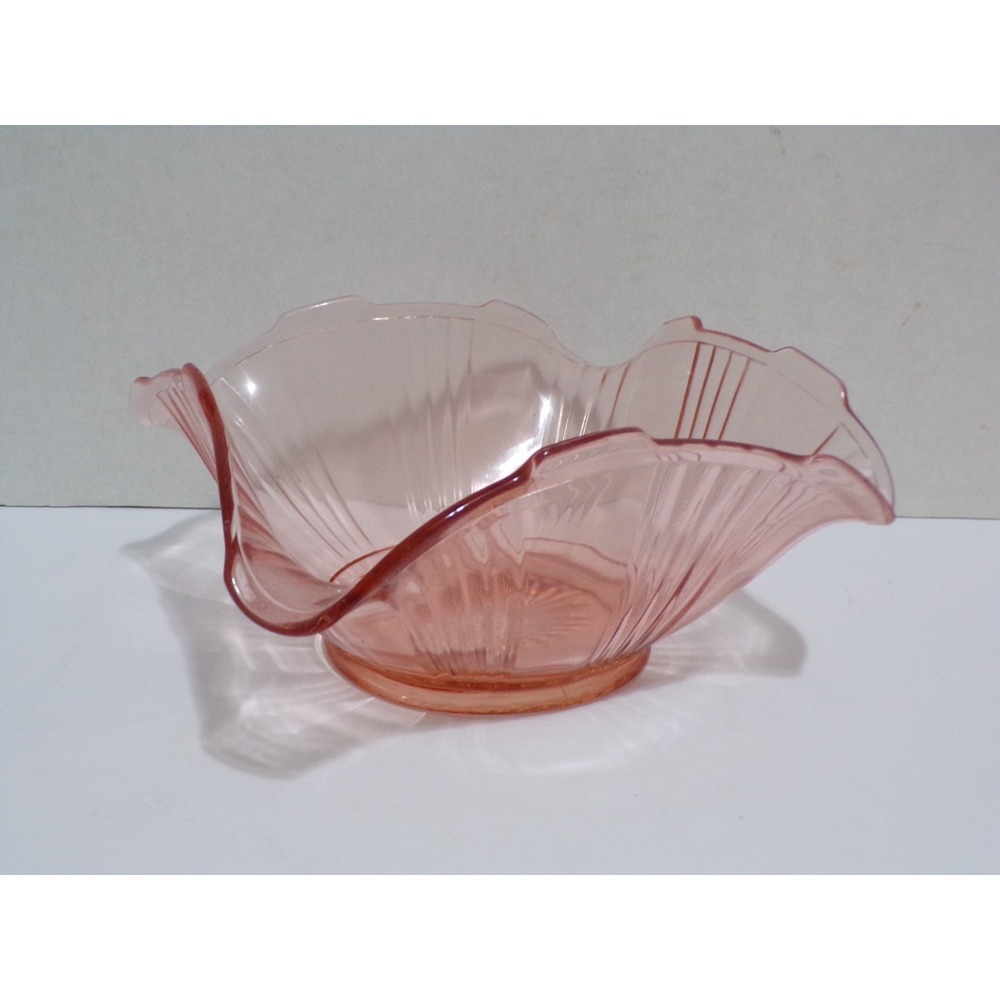 Vintage Imperial Glass Pink Depression Glass Ruffled Fruit Candy Serving Bowl